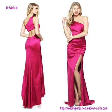 Wholesale Cheap Fitted One Shoulder Stretch Satin Cocktail Dress with a Slit